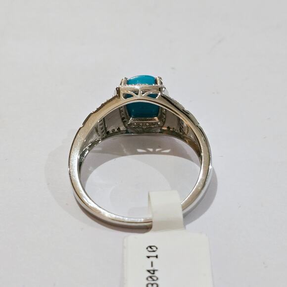 Sleeping Beauty Blue Turquoise 925 SS Ring White CZ Size 10 NWT - Picture 4 of 5